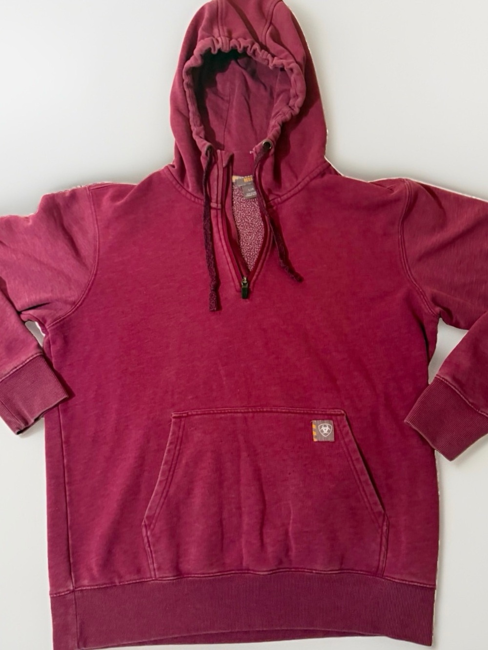 Ariat Rebar Burgandy Hoodie Quarter Zip Sweatshirt Men’s Large L Kangaroo Pocket
